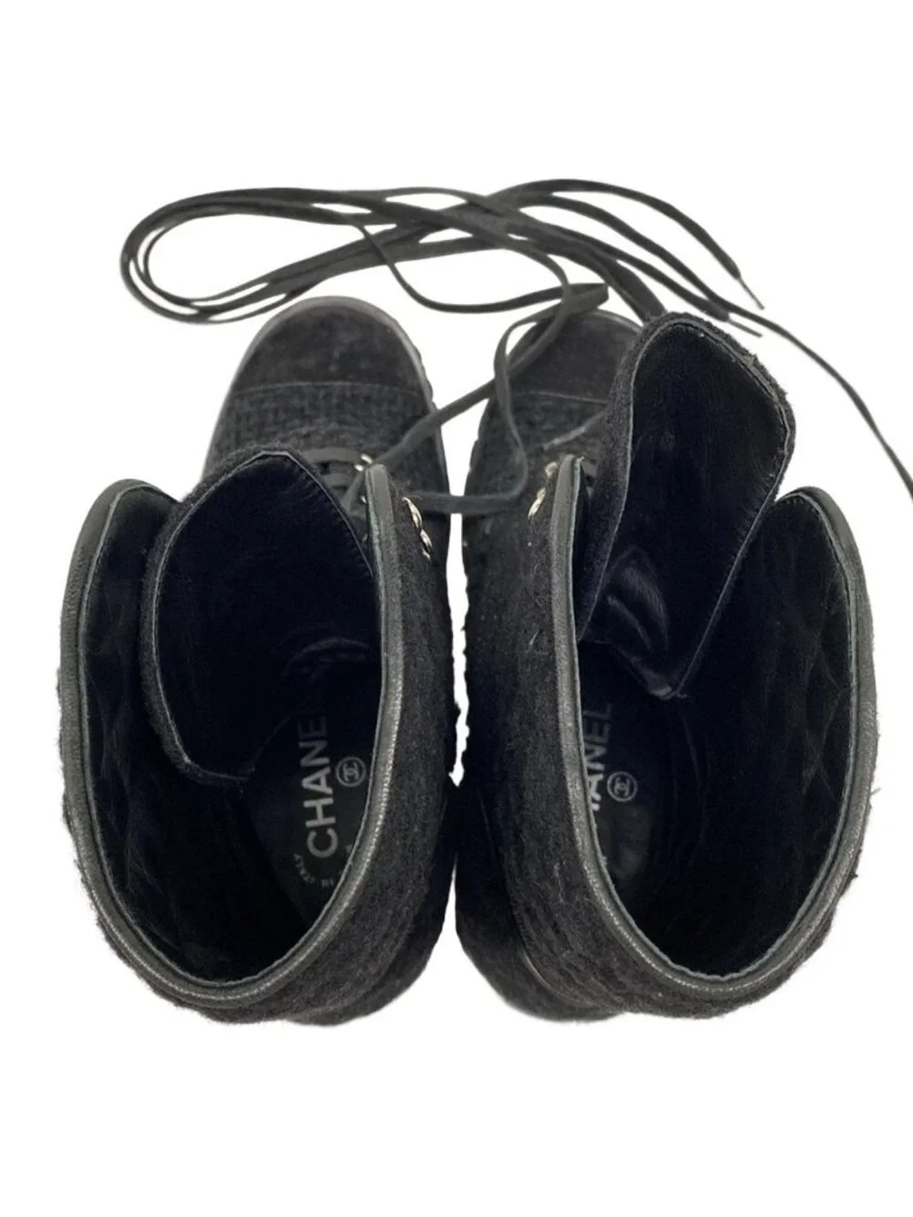 Chanel Short Boots 38 Black Lame Chain Wool